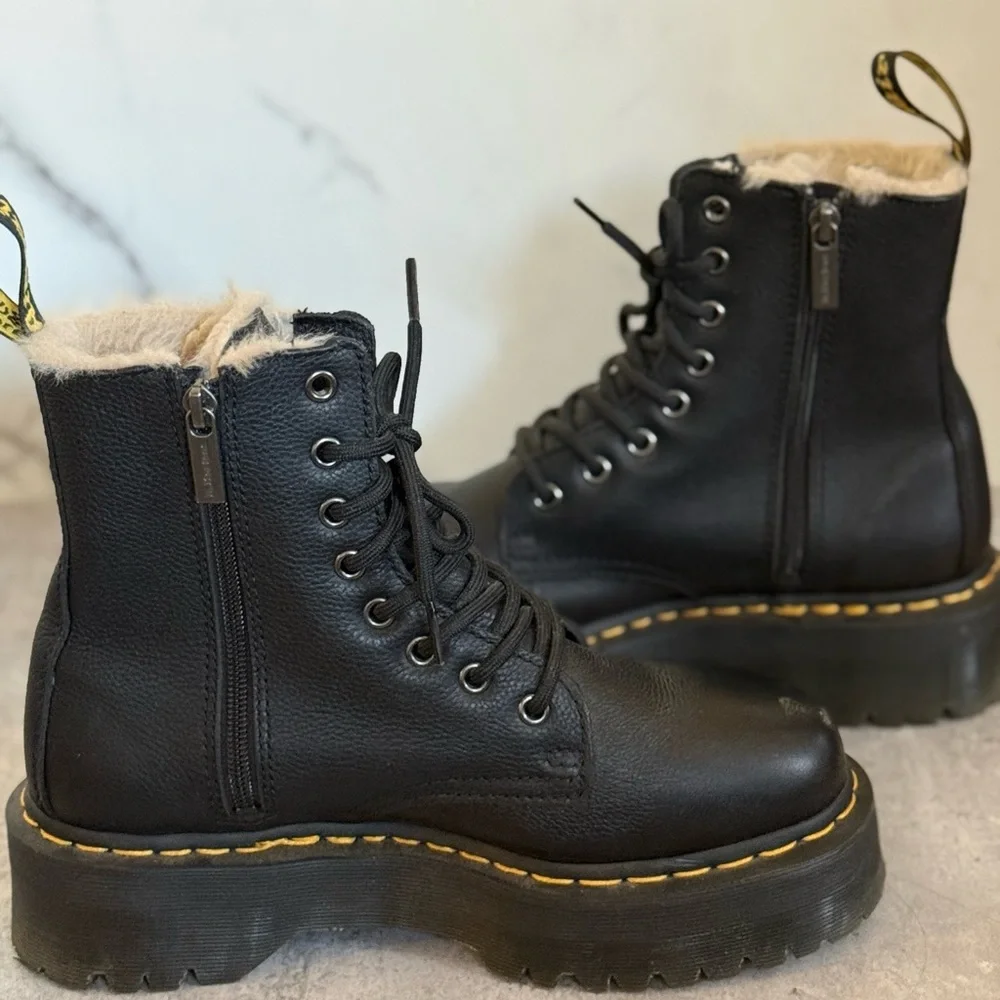 Dr. Martens Jadon Faux Fur Lined Leather Platform Boots - Picture 3 of 10